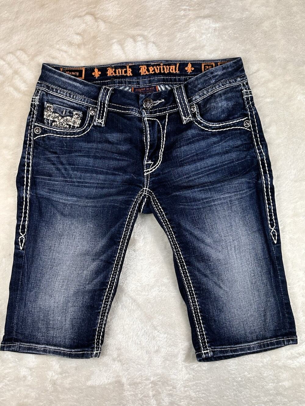 Rock Revival Dark Blue Distressed Denim Jean Shorts
